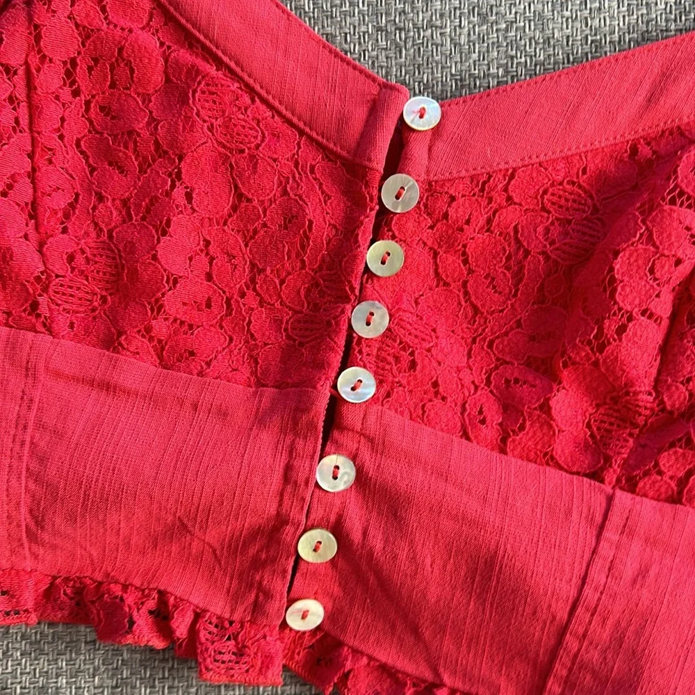 Free People Pink ButtonUp Lace Cropped Top
